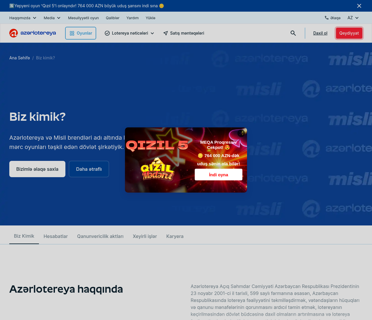 Misli-nin operator materialındakı rəsmi platforma qeydi